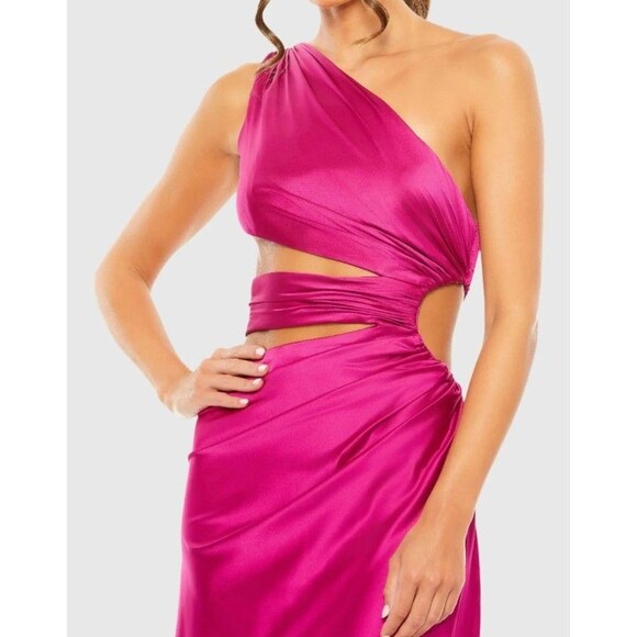 MAC DUGGAL 68485 CUT OUT ONE SHOULDER SATIN MAGENTA Pink GOWN sz 2 8 NWT - Picture 2 of 7